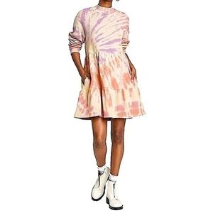 Wild Fable Tie-Dye Long Sleeve Fleece Lined Crew Neck Peplum Dress Size Medium